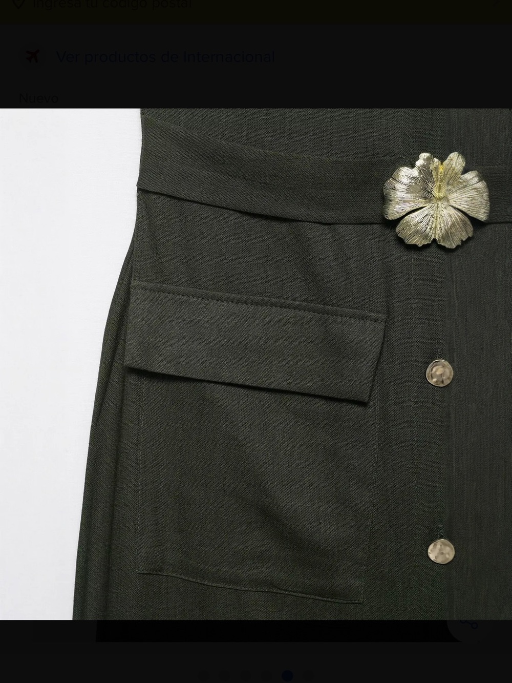 Zara Olive Green Sleeveless Midi Dress with Floral Belt - Picture 6 of 8